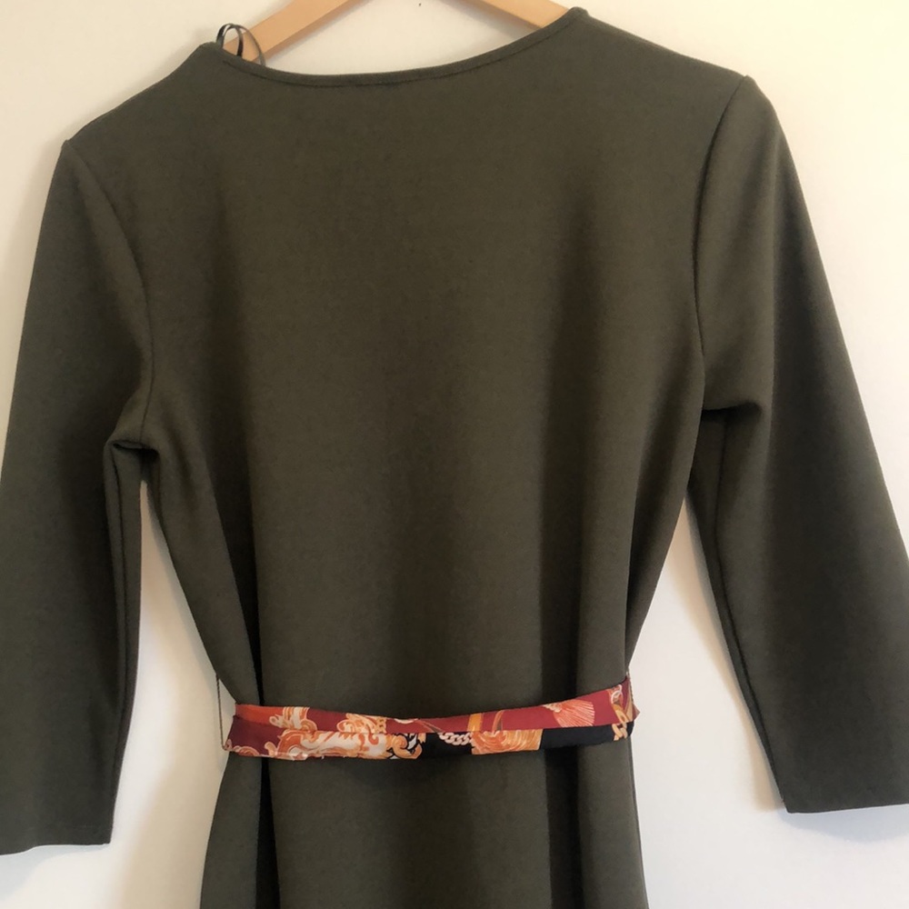 Zara Olive green dress with tie - Picture 8 of 8